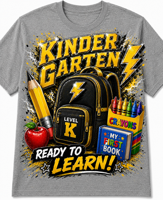 Back to School Grade Level T-Shirt Collection | Pre-K–6th Grade First Day of School Graphic Tees | Image Enlarged to Show Detail