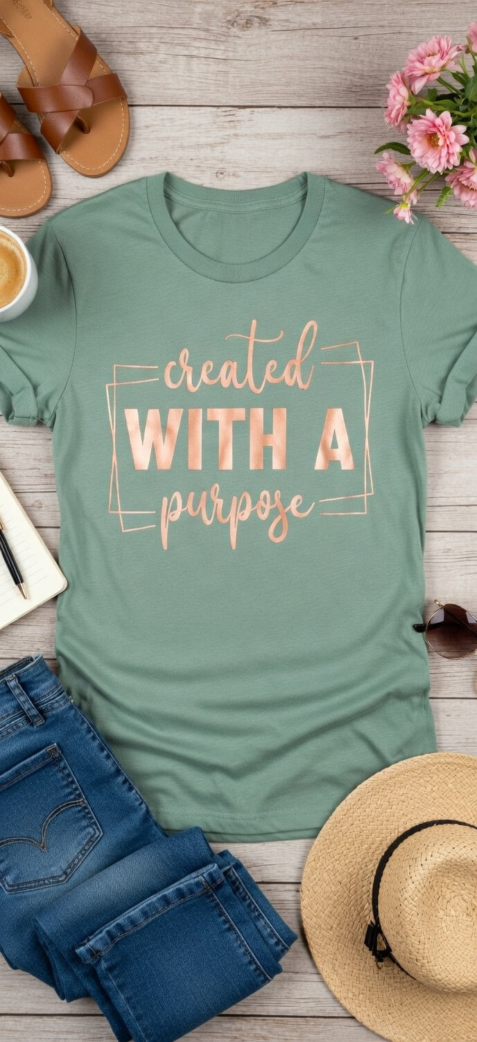 Created With A Purpose Faith T-Shirt | Christian Women's Tee | Christian T-Shirt - Inspirational Faith Apparel