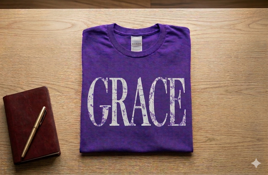 Give Grace Purple Graphic Tee Set | Distressed Front & Back T-Shirt