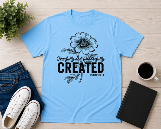 Fearfully and Wonderfully Created Shirt – Psalm 139:14 Christian Floral Tee