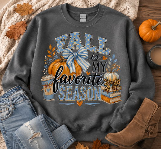 Fall Is My Favorite Season Sweatshirt | Navy Fall Crewneck | Pumpkin & Bow Autumn Graphic Sweatshirt | Cozy Fall Shirt for Women