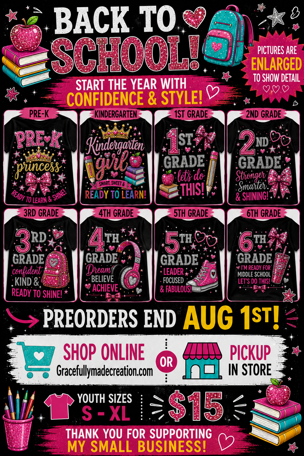 Girls Princess Back to School Shirt | Personalized Pre-K–6th Grade First Day of School Tee | Rhinestone Style Youth T-Shirt