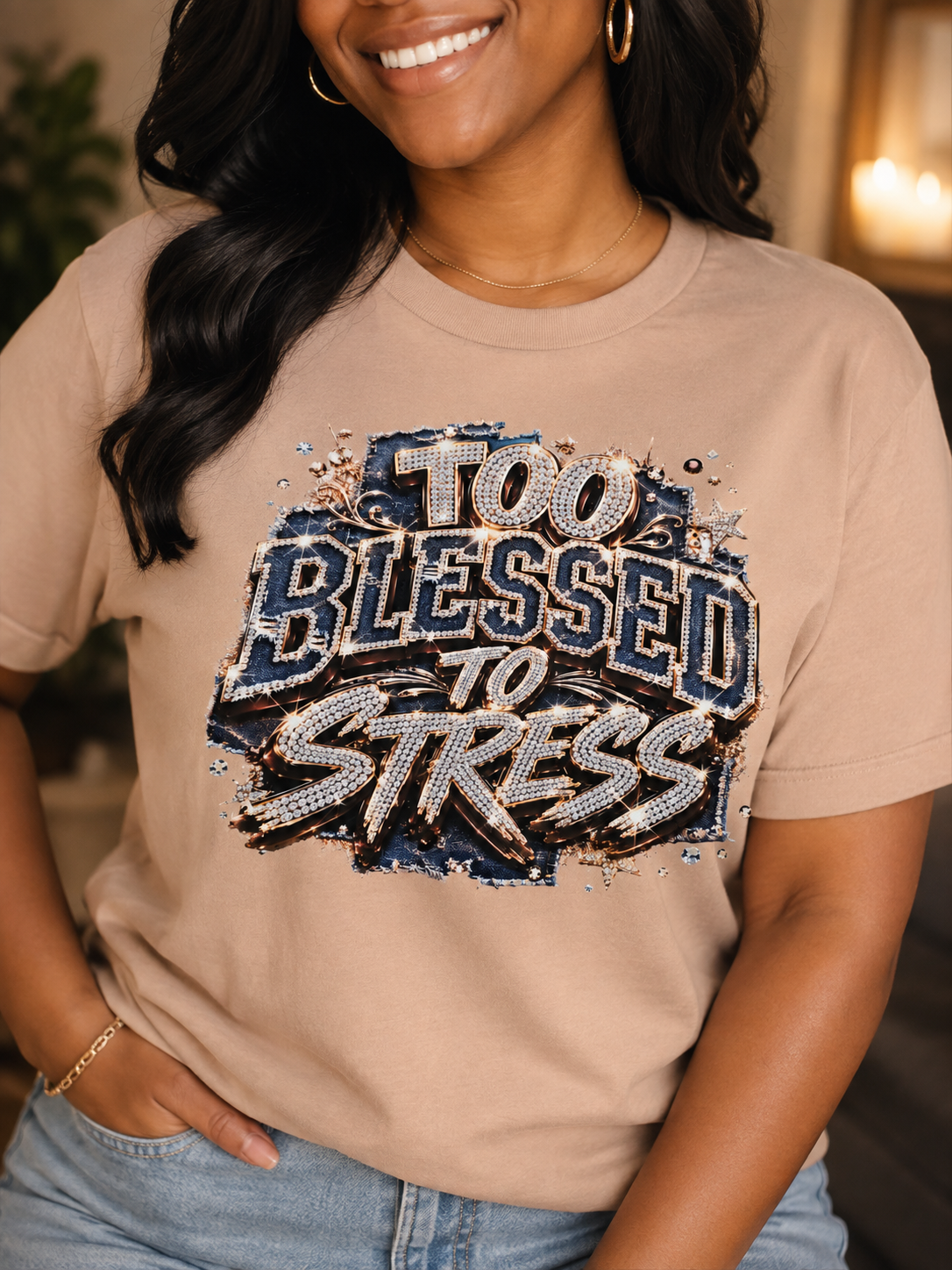 Too Blessed to Stress Dusty Rose T-Shirt | Christian Faith Graphic Tee | DTF Print