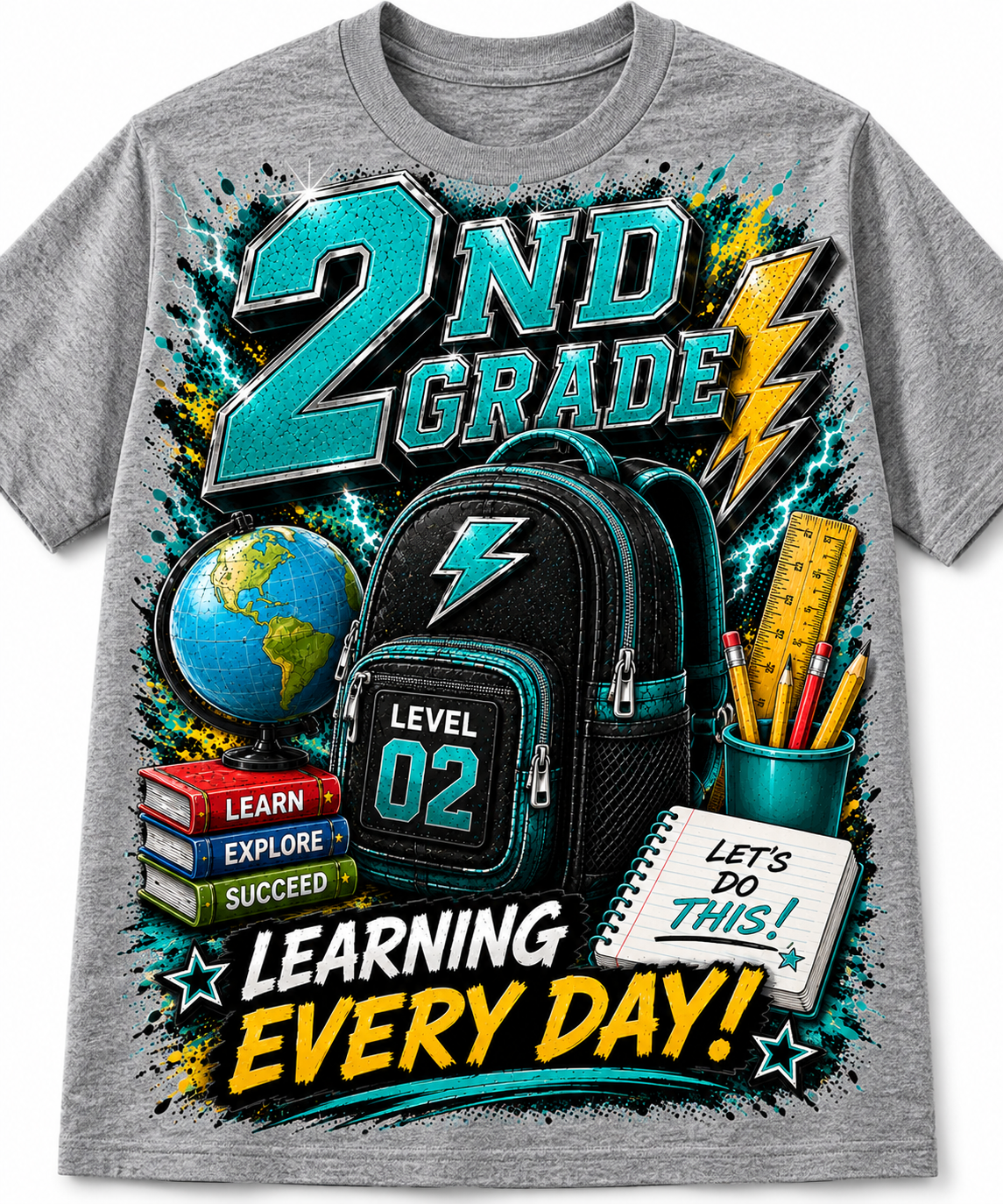 Back to School Grade Level T-Shirt Collection | Pre-K–6th Grade First Day of School Graphic Tees | Image Enlarged to Show Detail