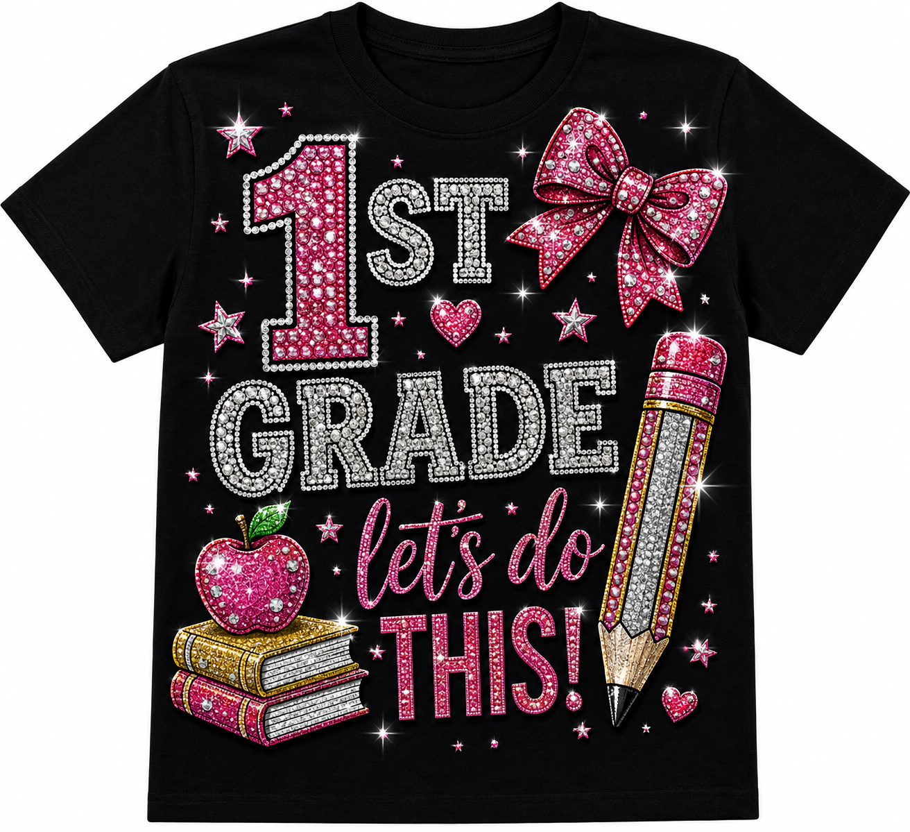 Girls Princess Back to School Shirt | Personalized Pre-K–6th Grade First Day of School Tee | Rhinestone Style Youth T-Shirt