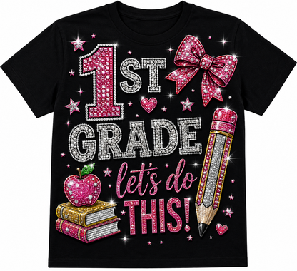 Girls Princess Back to School Shirt | Personalized Pre-K–6th Grade First Day of School Tee | Rhinestone Style Youth T-Shirt