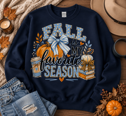 Fall Is My Favorite Season Sweatshirt | Navy Fall Crewneck | Pumpkin & Bow Autumn Graphic Sweatshirt | Cozy Fall Shirt for Women