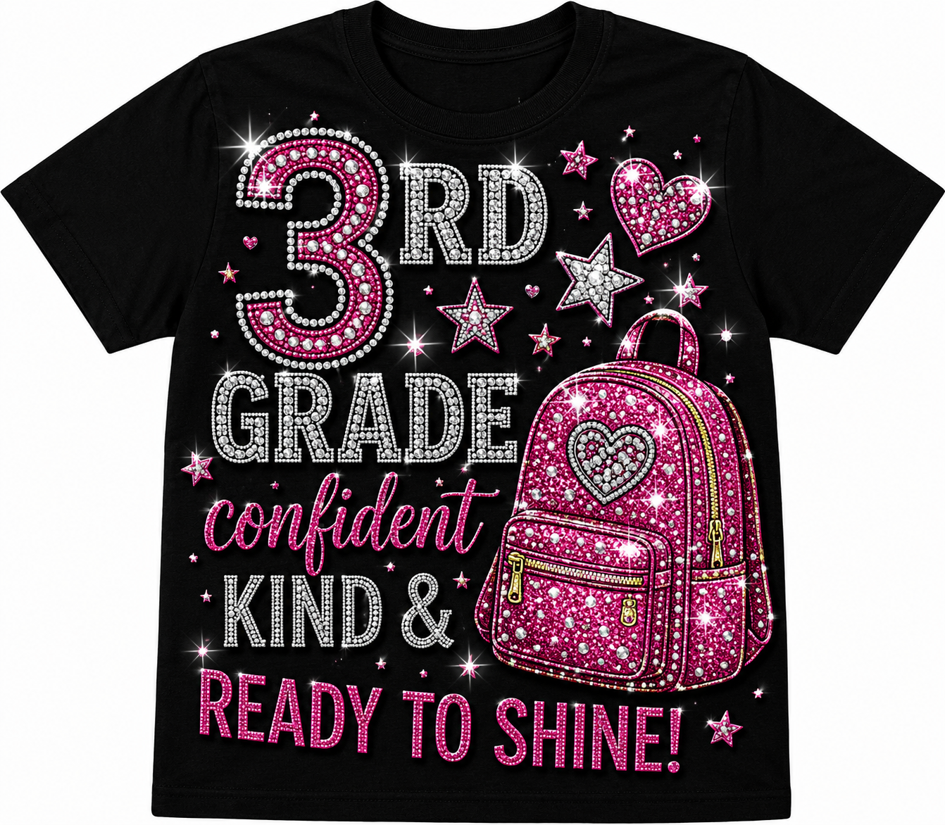 Girls Princess Back to School Shirt | Personalized Pre-K–6th Grade First Day of School Tee | Rhinestone Style Youth T-Shirt