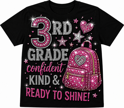 Girls Princess Back to School Shirt | Personalized Pre-K–6th Grade First Day of School Tee | Rhinestone Style Youth T-Shirt