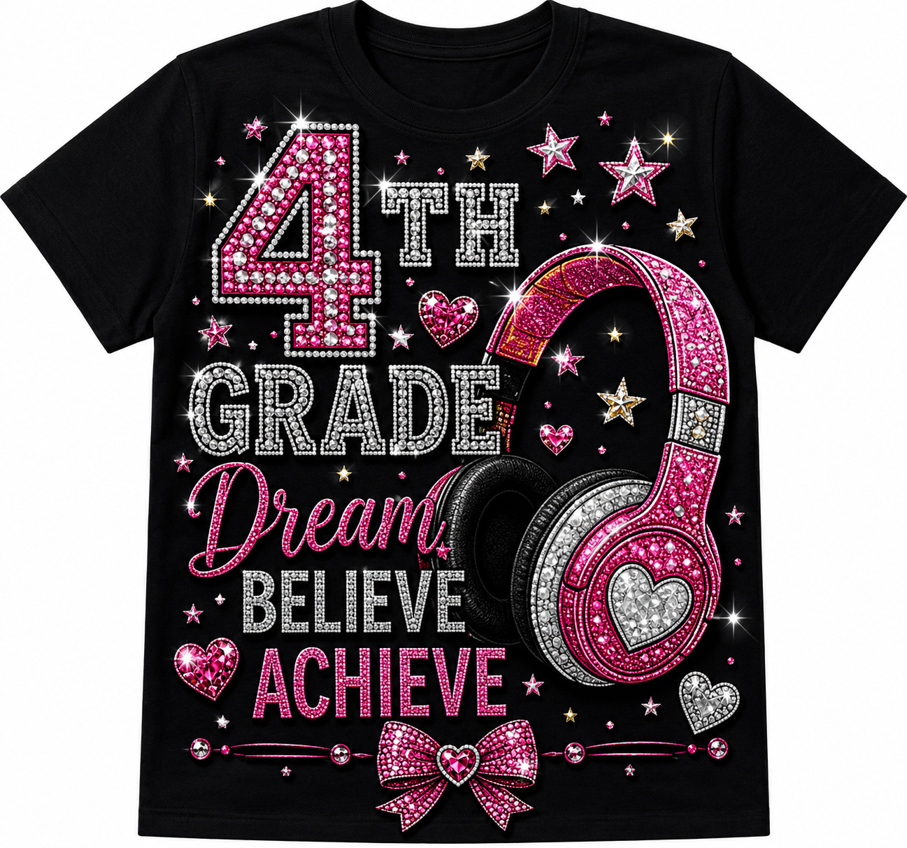Girls Princess Back to School Shirt | Personalized Pre-K–6th Grade First Day of School Tee | Rhinestone Style Youth T-Shirt