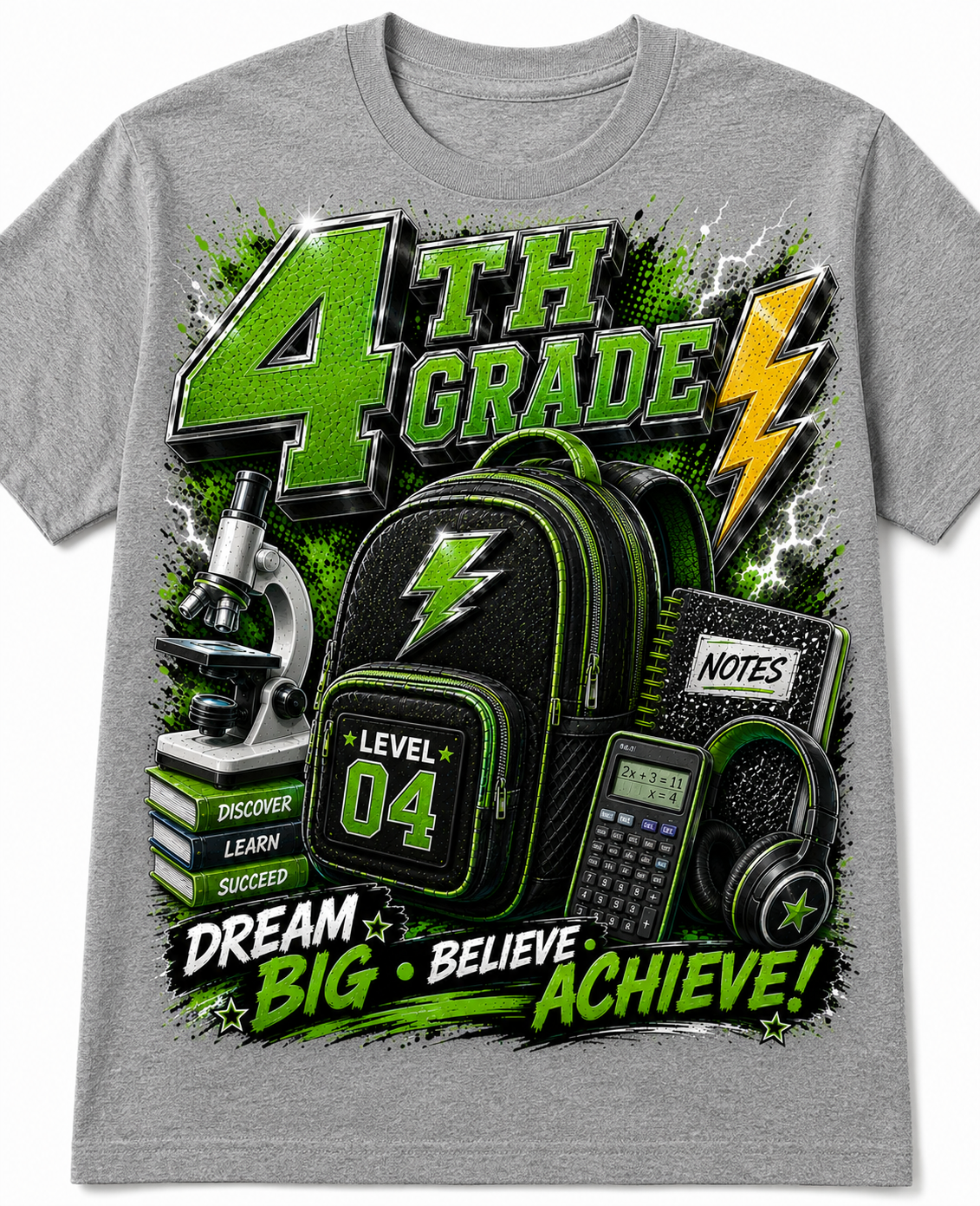 Back to School Grade Level T-Shirt Collection | Pre-K–6th Grade First Day of School Graphic Tees | Image Enlarged to Show Detail