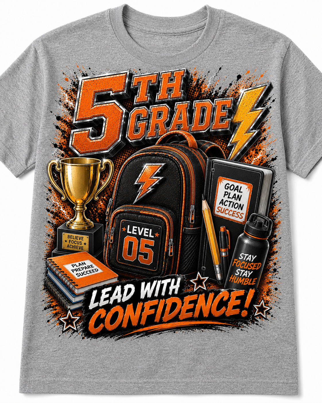 Back to School Grade Level T-Shirt Collection | Pre-K–6th Grade First Day of School Graphic Tees | Image Enlarged to Show Detail