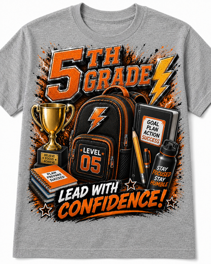 Back to School Grade Level T-Shirt Collection | Pre-K–6th Grade First Day of School Graphic Tees | Image Enlarged to Show Detail