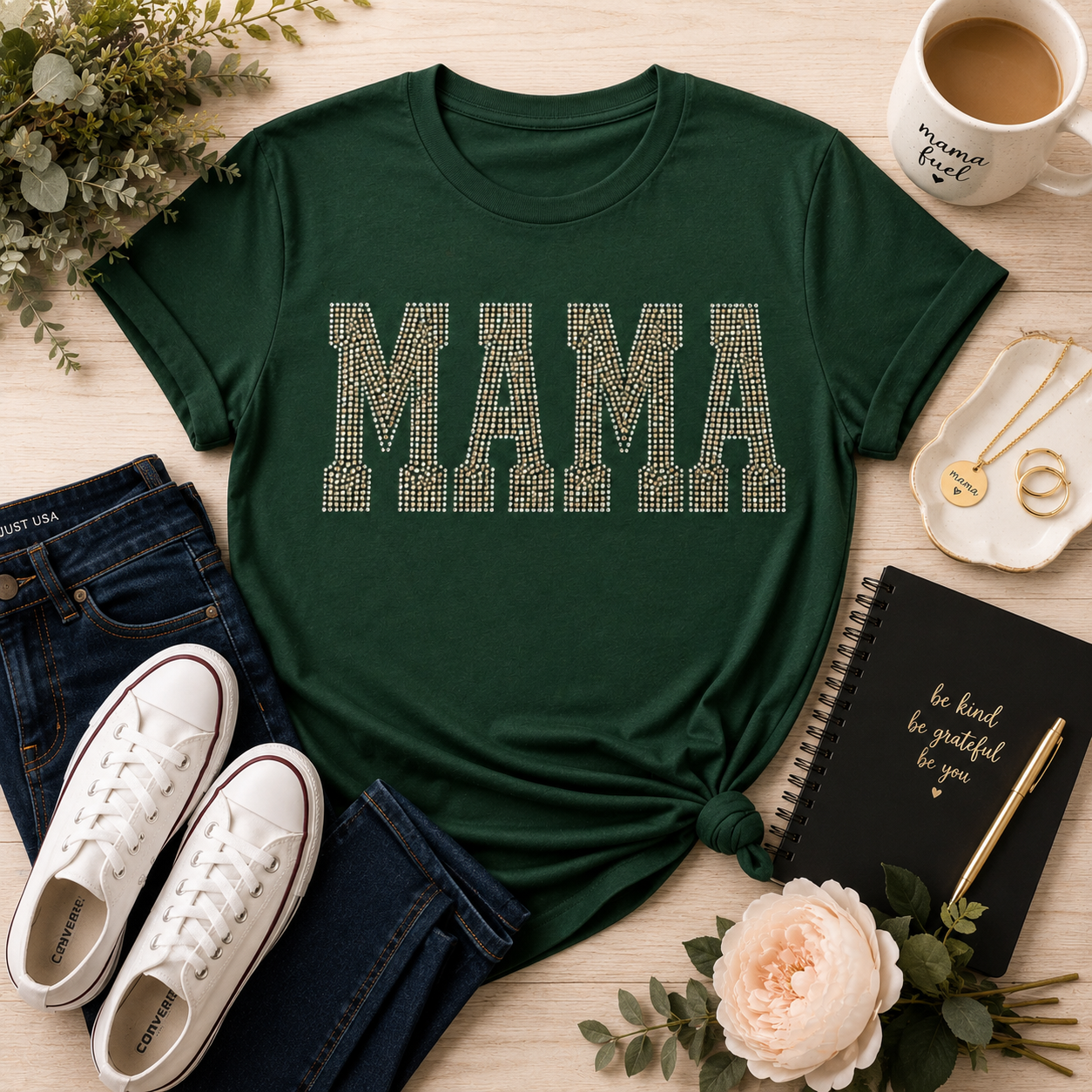 Rhinestone MAMA Shirt – Trendy Varsity Mom Graphic Tee for Women