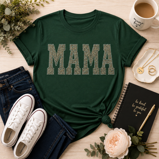 Rhinestone MAMA Shirt – Trendy Varsity Mom Graphic Tee for Women