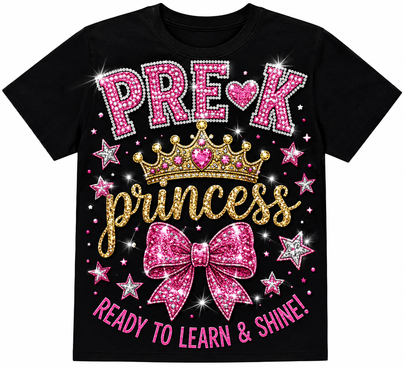 Girls Princess Back to School Shirt | Personalized Pre-K–6th Grade First Day of School Tee | Rhinestone Style Youth T-Shirt