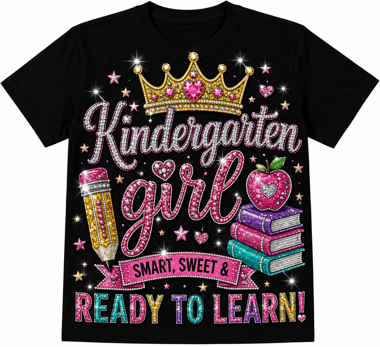 Girls Princess Back to School Shirt | Personalized Pre-K–6th Grade First Day of School Tee | Rhinestone Style Youth T-Shirt