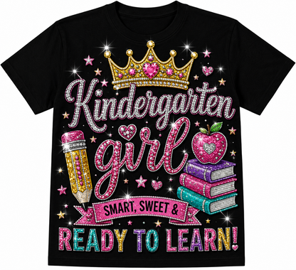 Girls Princess Back to School Shirt | Personalized Pre-K–6th Grade First Day of School Tee | Rhinestone Style Youth T-Shirt