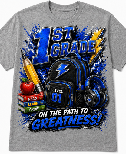 Back to School Grade Level T-Shirt Collection | Pre-K–6th Grade First Day of School Graphic Tees | Image Enlarged to Show Detail