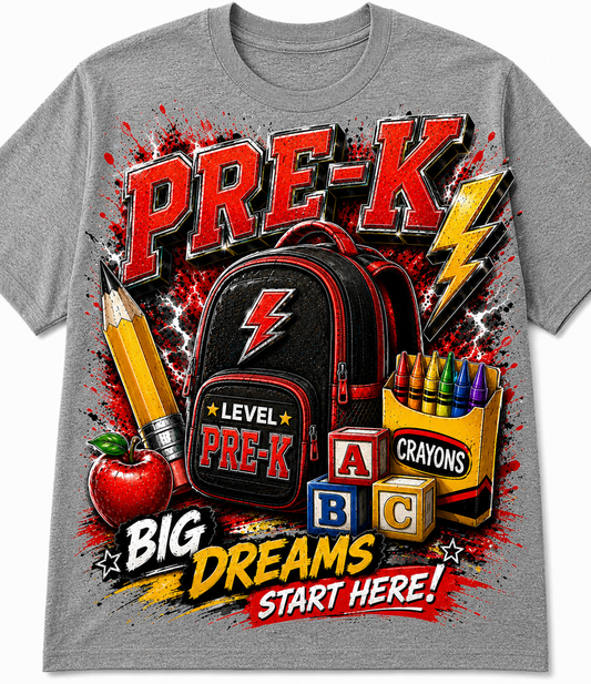 Back to School Grade Level T-Shirt Collection | Pre-K–6th Grade First Day of School Graphic Tees | Image Enlarged to Show Detail