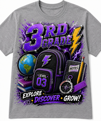 Back to School Grade Level T-Shirt Collection | Pre-K–6th Grade First Day of School Graphic Tees | Image Enlarged to Show Detail