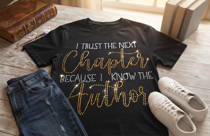 "I Trust The Next Chapter" Rhinestone Graphic T-Shirt - Black