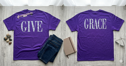 Give Grace Purple Graphic Tee Set | Distressed Front & Back T-Shirt