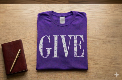 Give Grace Purple Graphic Tee Set | Distressed Front & Back T-Shirt